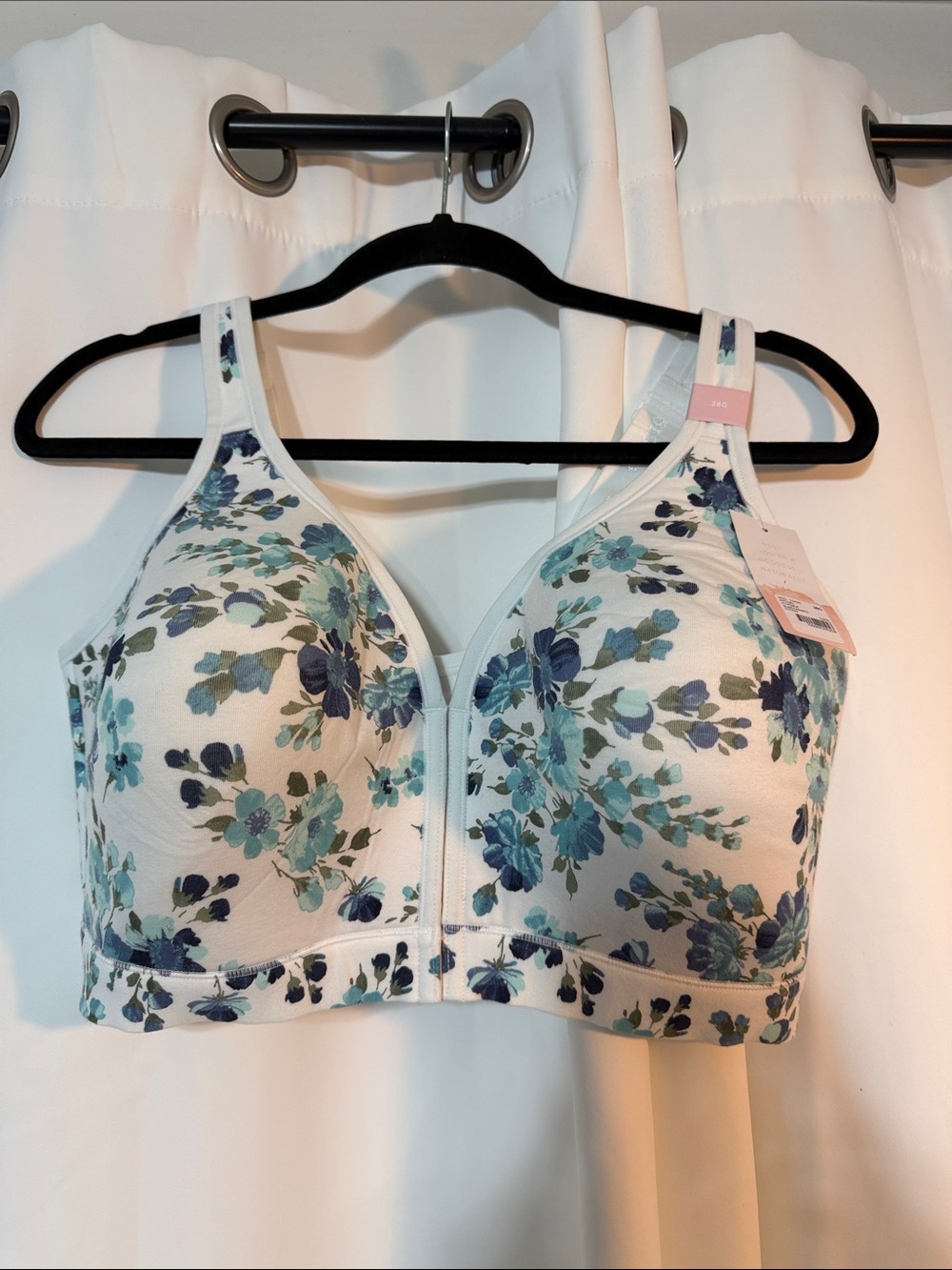 NWT Cacique Cotton Collection Blue Floral Wireless Front Closure Bra SZ38G B8